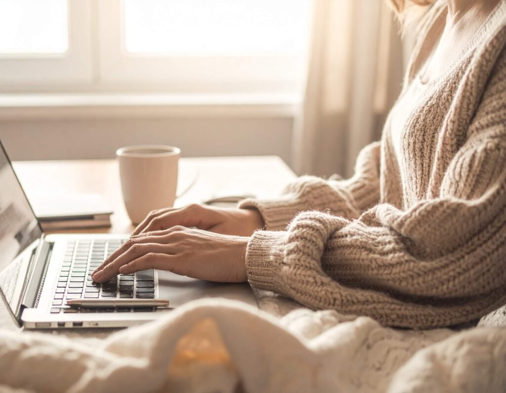 cozy woman working from home